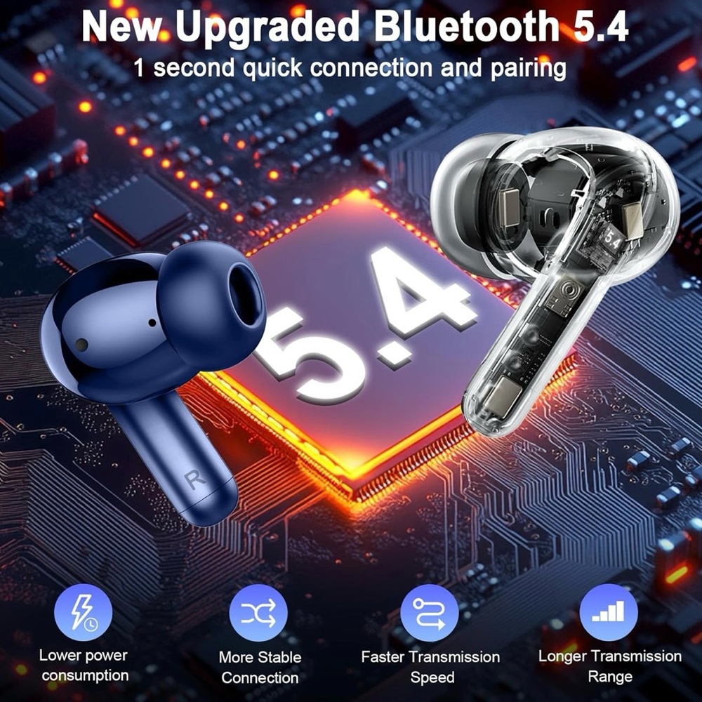 Wireless Earbuds Bluetooth 5.4 Headphones, 2025 Hi-Fi Stereo Bass Ear Buds